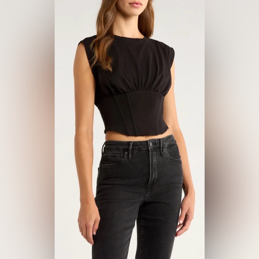 Good American Black Sleeveless Corset Top NWT XL Stretch Cotton